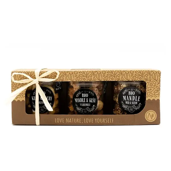 NATU Darčekový set ochutených orechov BIO 210g