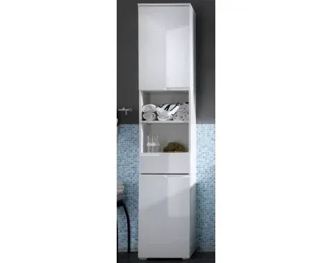 Kúpeľňová vysoká skrinka Spice, lesklá biela%