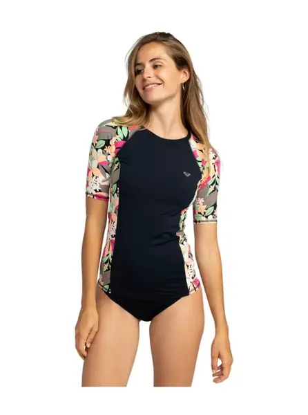 Roxy dámské tričko SS Lycra Printed Anthracite Palm Song S | Černá | Velikost XS