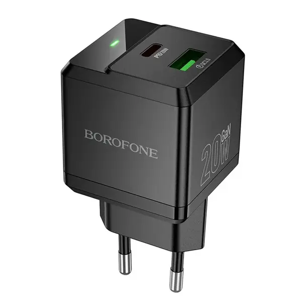 Borofone adaptér BN19 Intenso GaN - USB + USB-C, PD, 20W, QC 3.0, 3A, černý