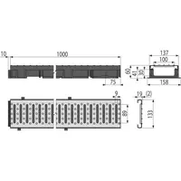 Venkovní žlab Low, 1010 x 137 x 60 mm, plastový rám, pozinkovaný rošt "C