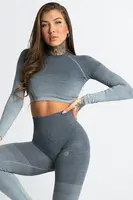 Gym Glamour Crop-Top bezešvý Sea Ombre, S, šedá