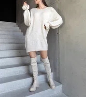 Gemre White long oversized sweater with ruched sleeves Najeta