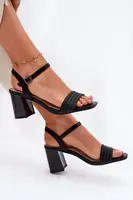 VINCEZA Dámské Sandály Na Podpatku S Krystaly A Pletením