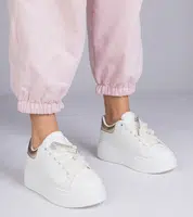 Gemre White sneakers with a gold insert and stiletto with rhinestones Floura