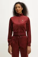 Velurová mikina Guess COUTURE dámská, vínová barva, hladká, V3BQ22 K0232