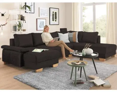 Sedací souprava Chivas, tvar pravé U, temně hnědá látka