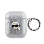 Pouzdro Karl Lagerfeld PU Embossed Karl Head pro AirPods 1/2, stříbrná