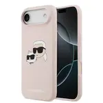 Zadní kryt Karl Lagerfeld Liquid Silicone Double Heads Magsafe pro Apple iPhone 15 Pro, růžová