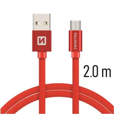 Datový kabel Swissten Textile USB / microUSB 2m, red