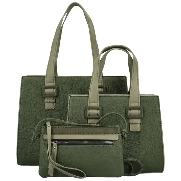Módní dámský koženkový set kabelek Shanya, tmavě zelený