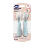 CHICCO Lžička a vidlička nerez - teal, 18m+