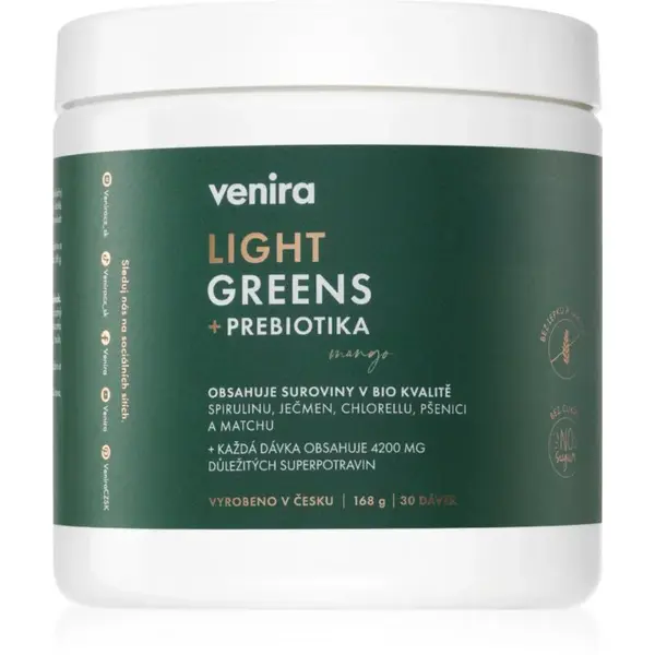Venira Light Greens + prebiotika prášok na prípravu nápoja na detoxikáciu príchuť Mango 168 g