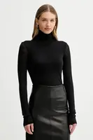 Tričko s dlouhým rukávem s přídavkem vlny Liviana Conti černá barva, s golfem, L5WH36