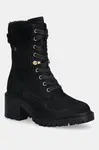Semišové boty Tommy Hilfiger TH SHEARLING LACE UP BOOT černá barva, na podpatku, lehce zateplené, FW0FW08999