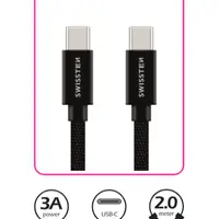 Datový kabel Swissten Textile USB-C/USB-C, 2m, černá