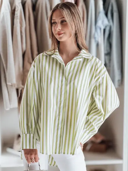 Dámská oversize košile v zeleno-bílých pruzích