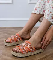 Gemre Orange espadrille flip-flops with rhinestones and stones Najros