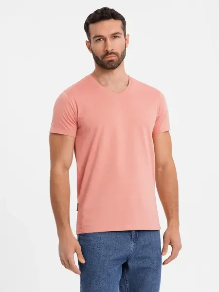 Ombre BASIC men's classic cotton tee-shirt with a v-neck - pink