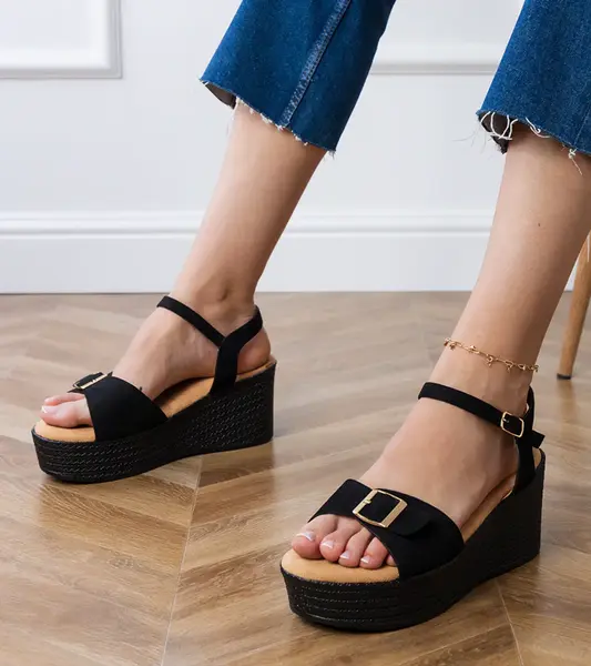 Gemre Black women's sandals with a decorative buckle Sarni