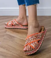 marka niezdefiniowana Orange flip-flops with rhinestones on the straps Kelara