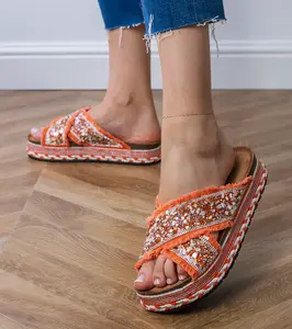 marka niezdefiniowana Orange flip-flops with rhinestones on the straps Kelara