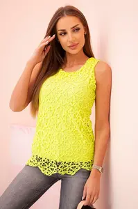 Kesi Dámská halenka s krajkou bez rukávů žlutá neon