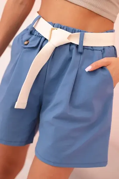 Kesi Włoski Dámské šortky s vysokým pasem a páskem džínové