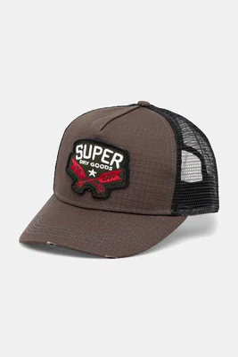 Kšiltovka Superdry hnědá barva, s aplikací, Y9011020A-02A