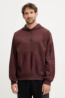 Mikina adidas City Escape pánská, červená barva, s kapucí, hladká, JF3278