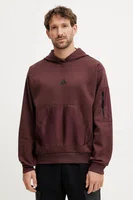 Mikina adidas City Escape pánská, červená barva, s kapucí, hladká, JF3278
