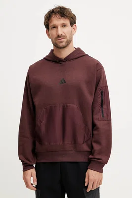 Mikina adidas City Escape pánská, červená barva, s kapucí, hladká, JF3278
