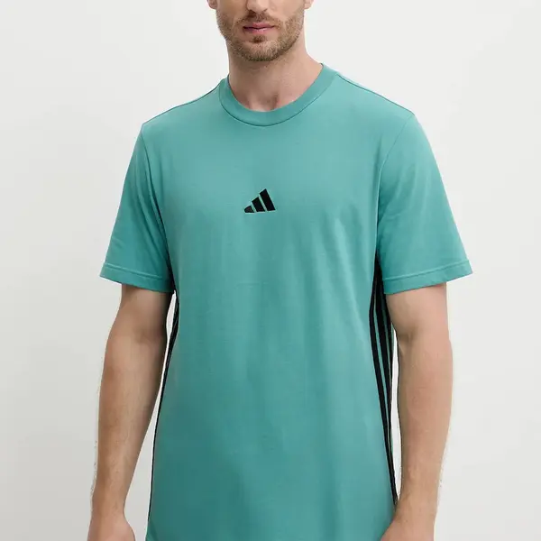 Bavlněné tričko adidas Essentials pánské, tyrkysová barva, s aplikací, JX0732