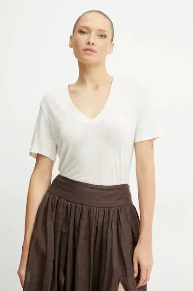 Plátěné tričko BOSS Orange béžová barva, 50538645