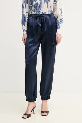 Kalhoty Guess NEW MARZIA dámské, tmavomodrá barva, high waist, W5GB08 WG7C0