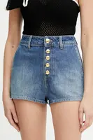 Džínové šortky Elisabetta Franchi dámské, modrá barva, hladké, high waist, HJ35I51E2