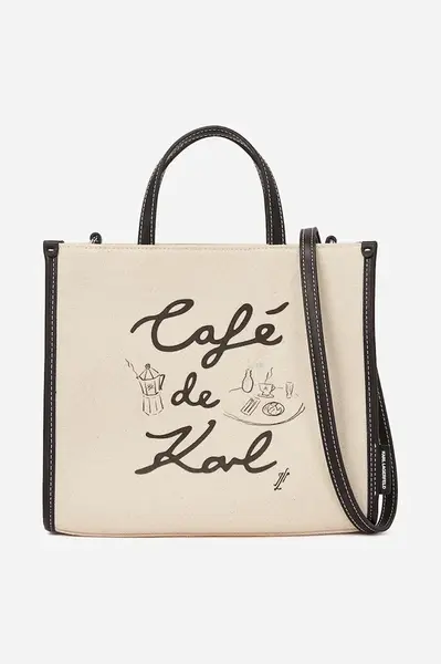 Bavlněná kabelka Karl Lagerfeld béžová barva, A2W50028