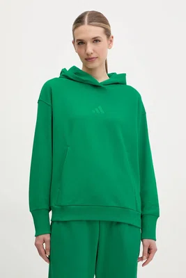 Bavlněná mikina adidas ALL SZN dámská, zelená barva, s kapucí, hladká, JD4719