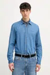 Džínová košile BOSS pánská, modrá barva, regular, s klasickým límcem, 50520279