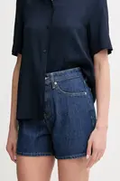 Džínové šortky Tommy Hilfiger dámské, modrá barva, hladké, high waist, WW0WW44385