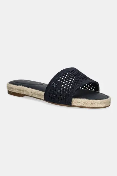 Pantofle Tommy Hilfiger KNIT MESH ESPADRILLE FLAT SANDAL dámské, tmavomodrá barva, FW0FW08744
