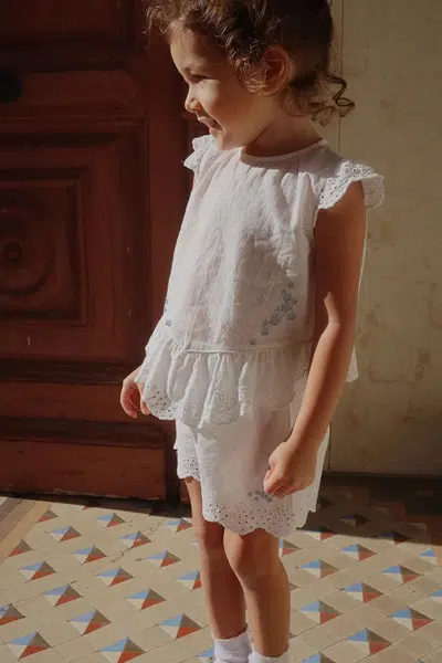 Dětská bavlněná halenka Konges Sløjd RHW X KS FIORI TOP GOTS bílá barva, hladká, Rosie Huntington Whiteley KS103599