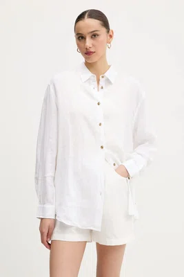 Lněná košile Superdry dámská, béžová barva, regular, s klasickým límcem, W4010463A-01C