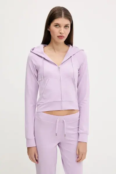 Mikina Juicy Couture SINGLE JERSEY OLA HOODIE dámská, fialová barva, s kapucí, s aplikací, JCWAS125310
