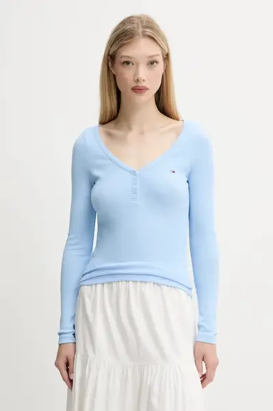 Tričko s dlouhým rukávem Tommy Jeans modrá barva, DW0DW20903