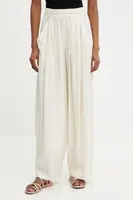 Kalhoty s lněnou směsí Answear.LAB dámské, béžová barva, high waist