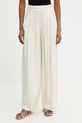 Kalhoty s lněnou směsí Answear.LAB dámské, béžová barva, high waist