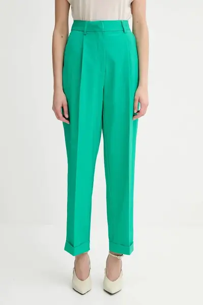 Kalhoty Morgan dámské, zelená barva, střih chinos, high waist, PAKOY