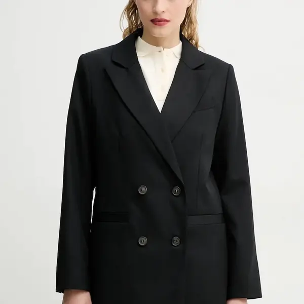 Vlněné sako A.P.C. veste lucy černá barva, hladká, WOAPO.F03212