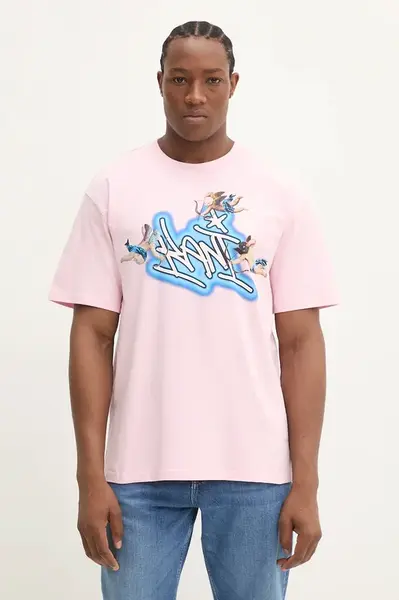 Bavlněné tričko Karl Kani růžová barva, s potiskem, 60300351